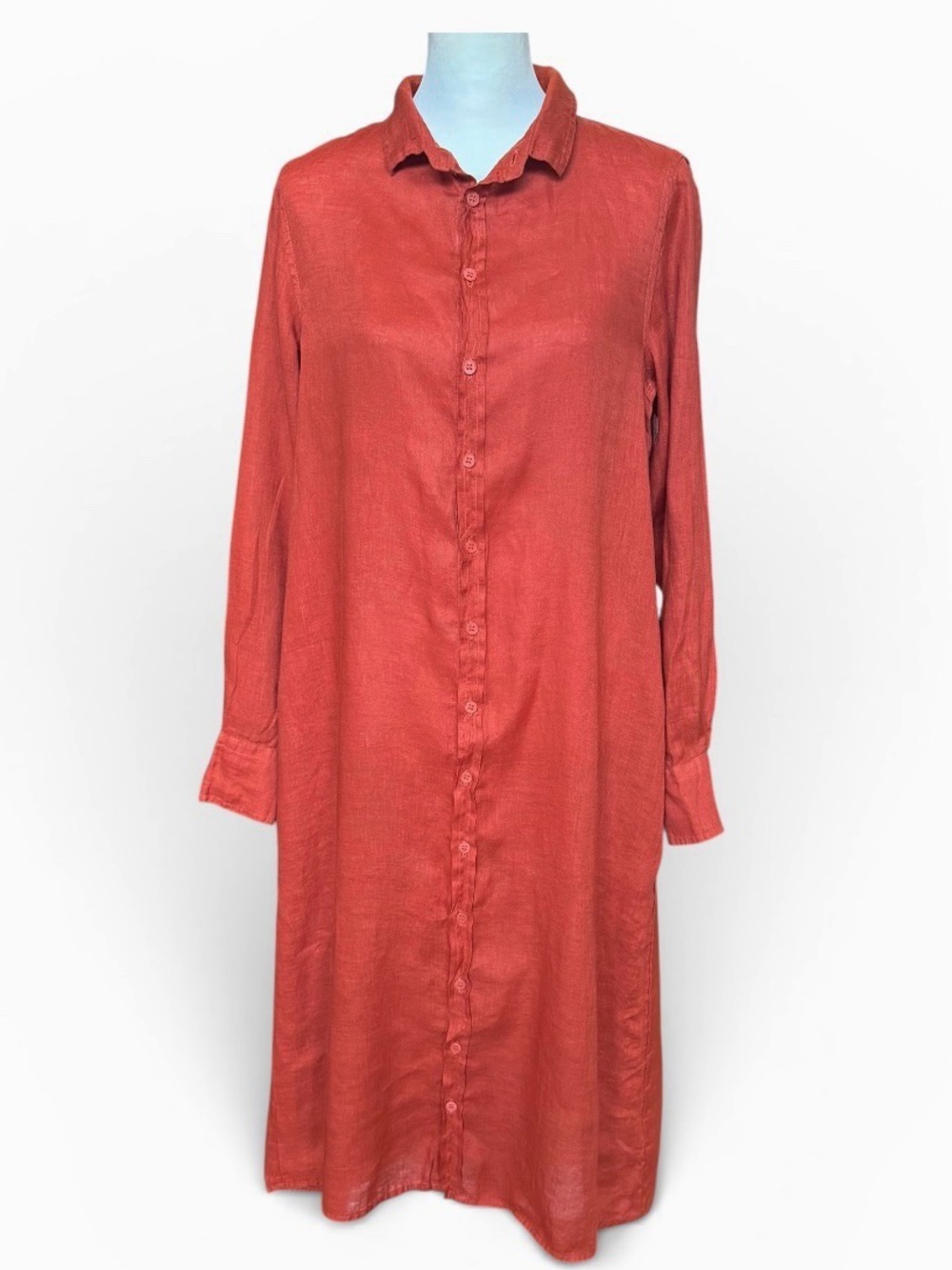 CP Shades x Garnet Hill Linen Maxi Dress Sz Small Rust Orange Minimalist Pockets